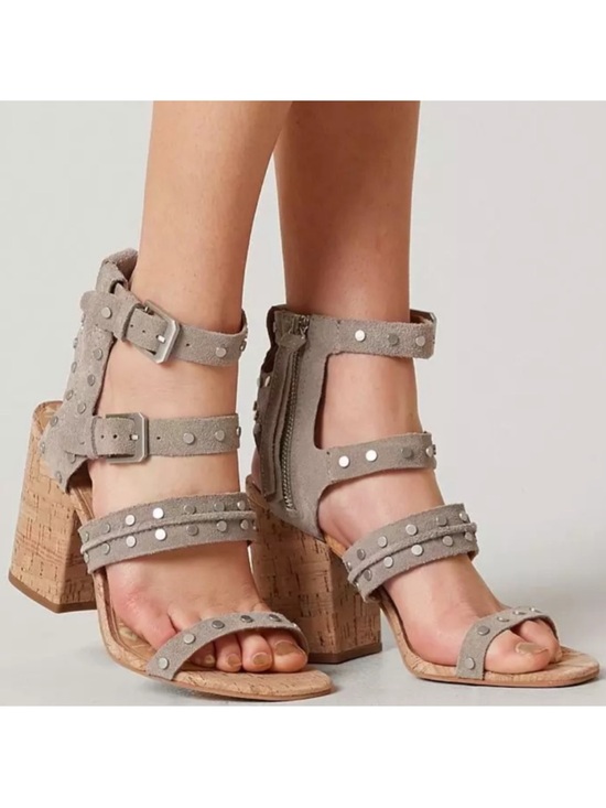 Dolce Vita Shoes - Dolce Vita Effie Studded Taupe Suede Block Heel Sandals